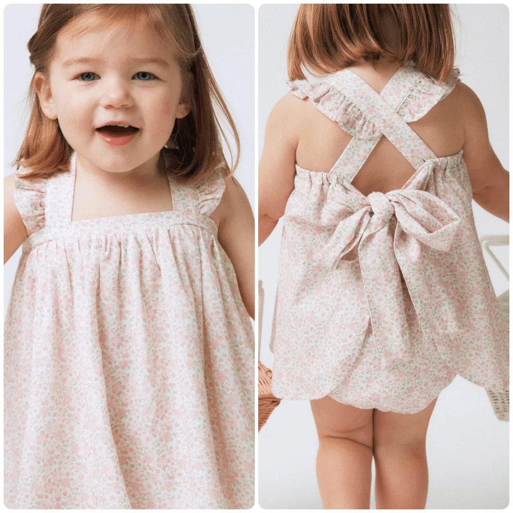 Minnow Toddler Girls Antique Floral Flutter Tank Cottagecore Bow Back Top 2T